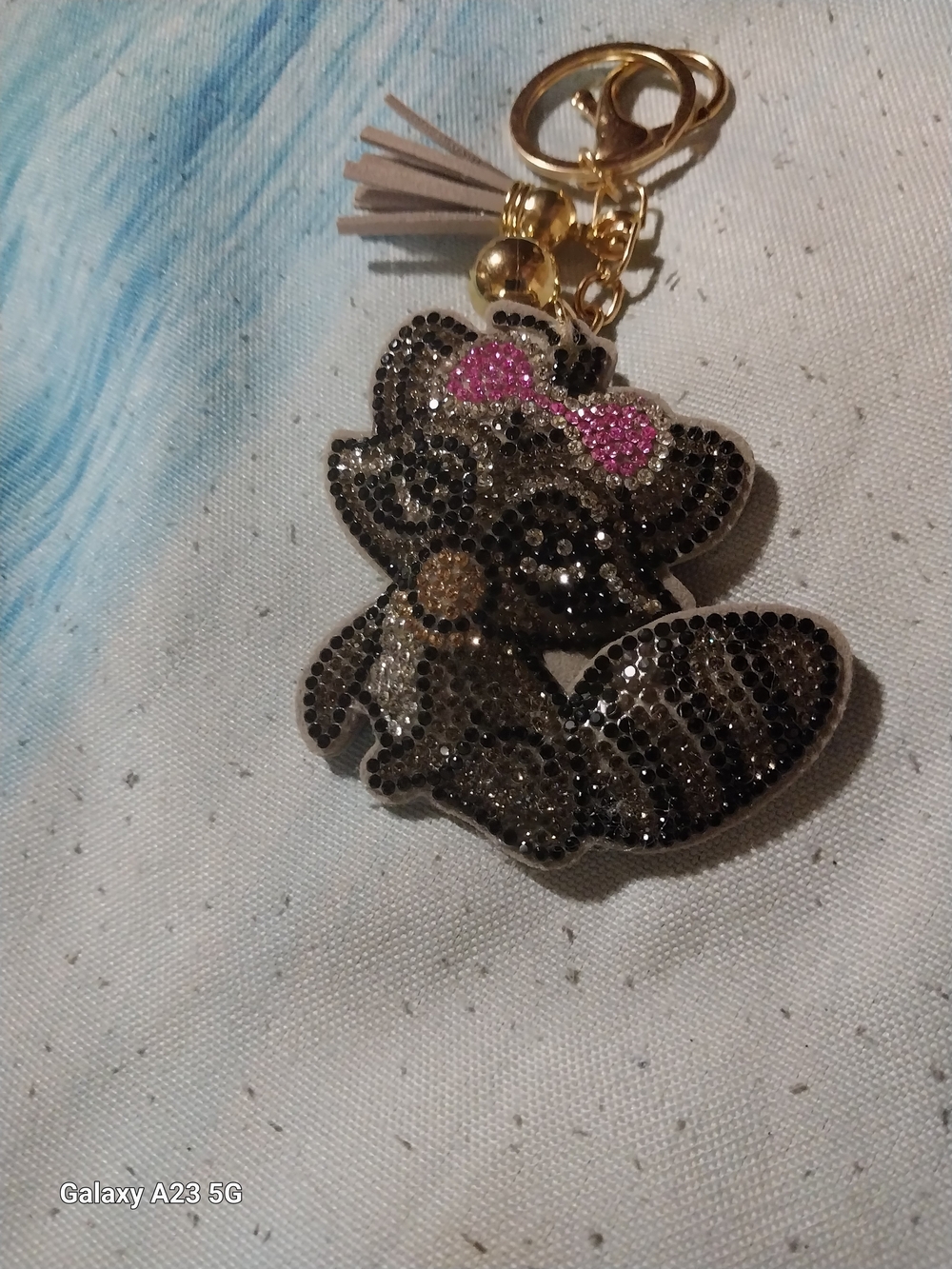 Embellished Character 3D Bag Charm/Keychain in Black & Pink W/Gold Tone Hardware